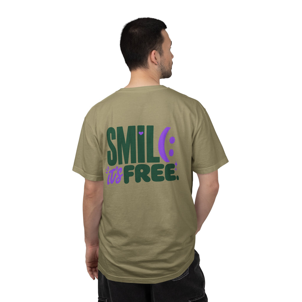 SMIL(: IT’S FREE. Green & Purple Front-and-Back Garment-Dyed Tee