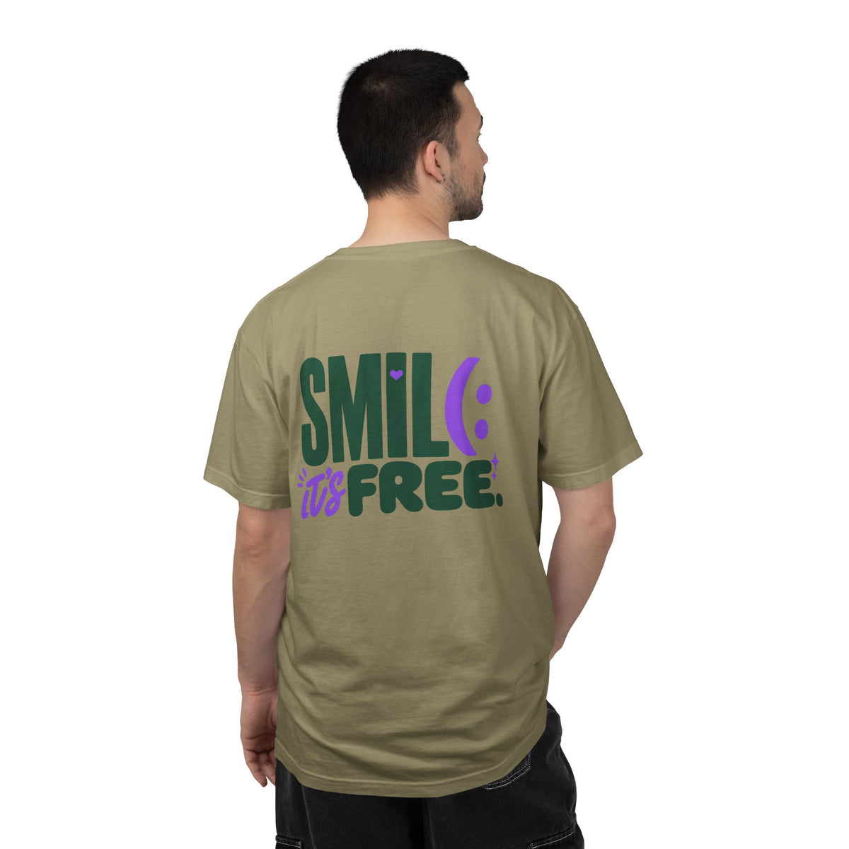 SMIL(: IT’S FREE. Green & Purple Front-and-Back Garment-Dyed Tee