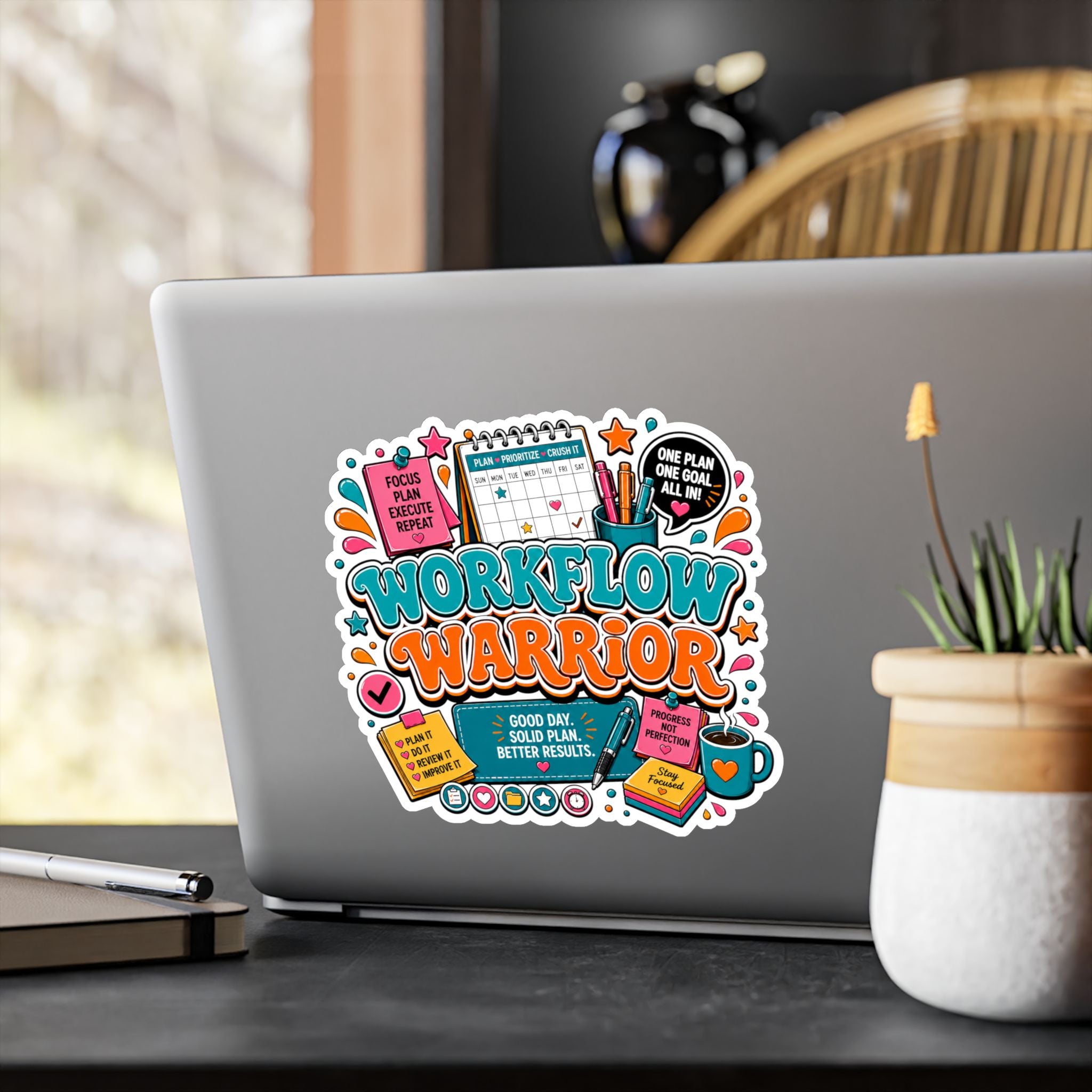 Workflow Warrior Vinyl Sticker – Productivity Planner Decor (Kiss-Cut)