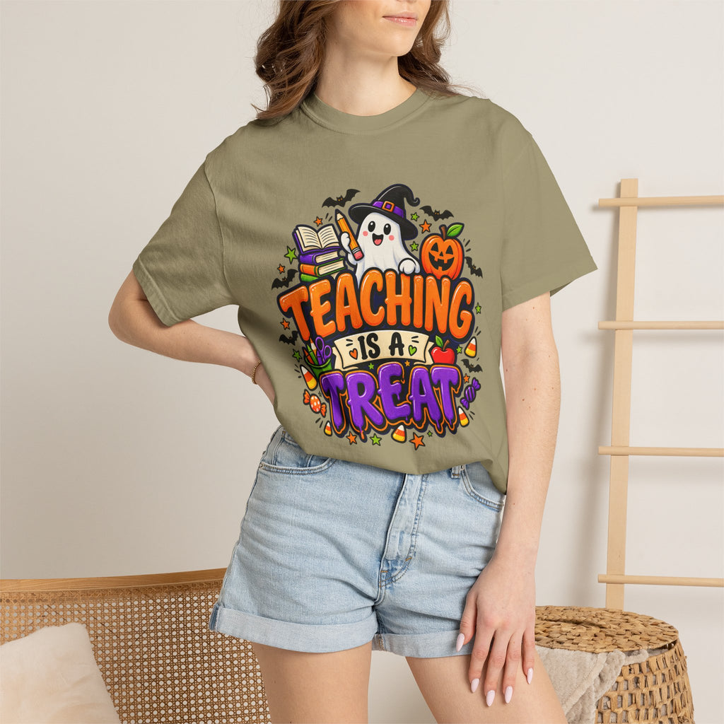 Teaching Is a Treat Halloween T-Shirt — Cute Ghost & Pumpkin Teacher Tee
