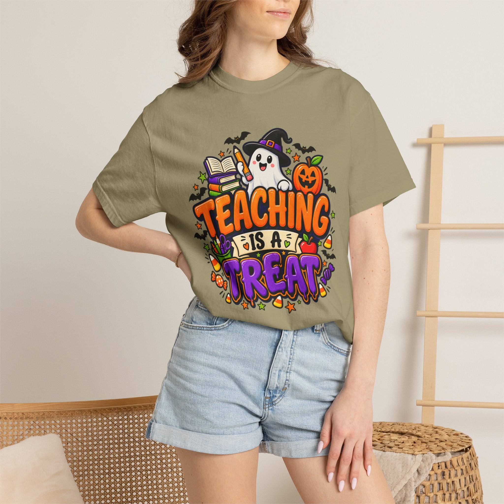 Teaching Is a Treat Halloween T-Shirt — Cute Ghost & Pumpkin Teacher Tee