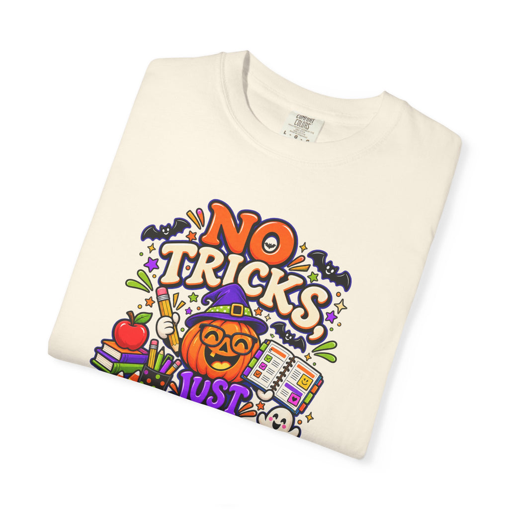 Halloween Teacher T-Shirt - "No Tricks, Just Lesson Plans"