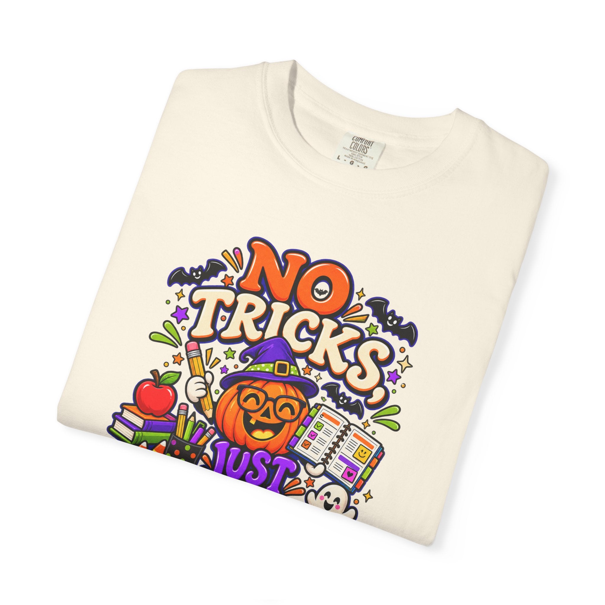 Halloween Teacher T-Shirt - "No Tricks, Just Lesson Plans"