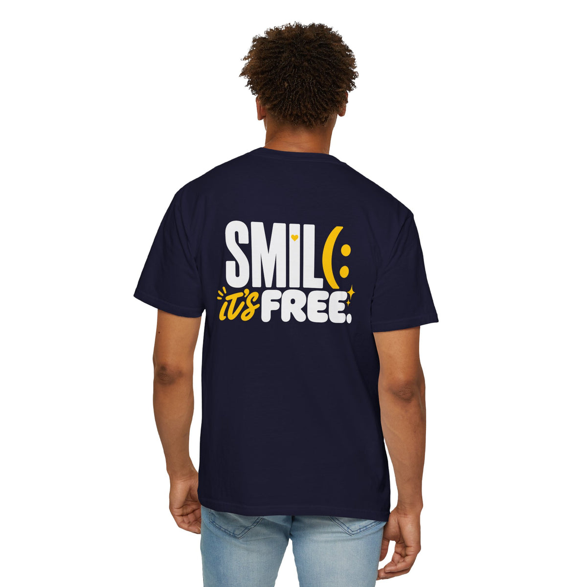 SMIL(: IT’S FREE. White & Yellow Front-and-Back Garment-Dyed Tee