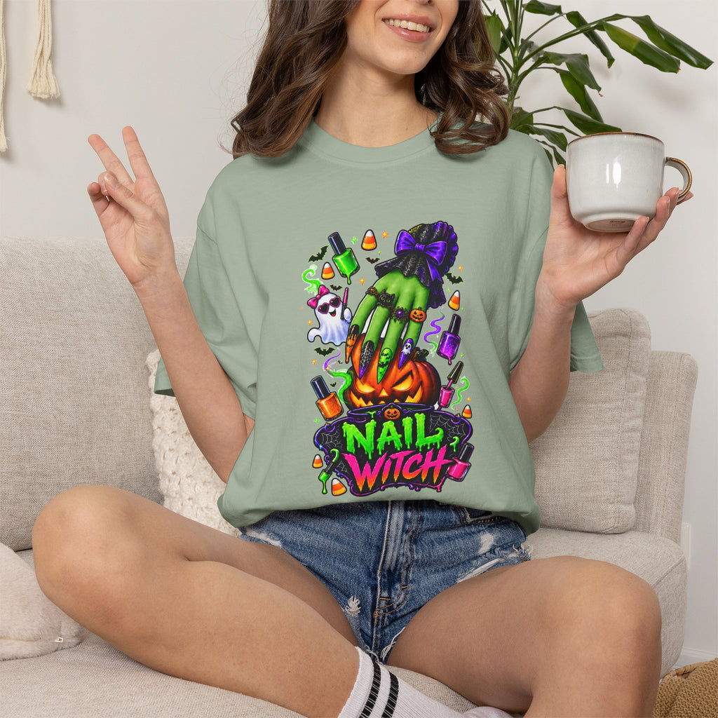 Nail Witch Halloween Tee – Adult Unisex Nail Tech & Beauty Salon Shirt