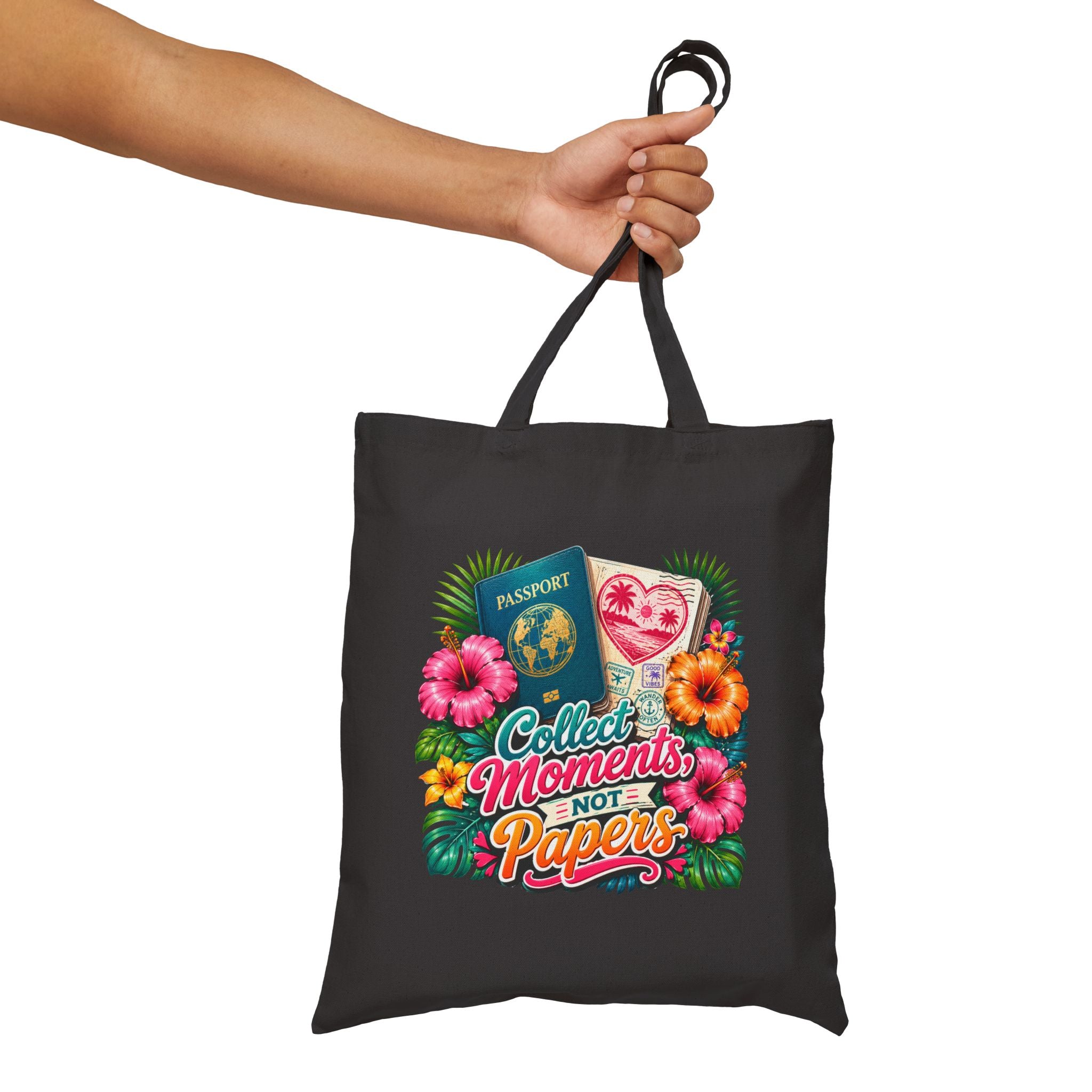 Collect Moments Not Papers - Tropical Travel Canvas Tote