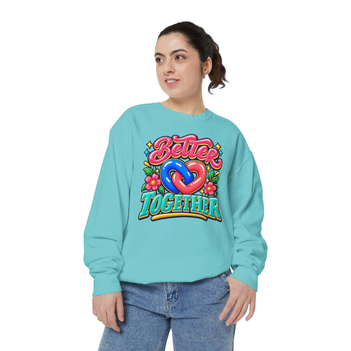 Better Together Heart Sweatshirt — Yellow & Aqua