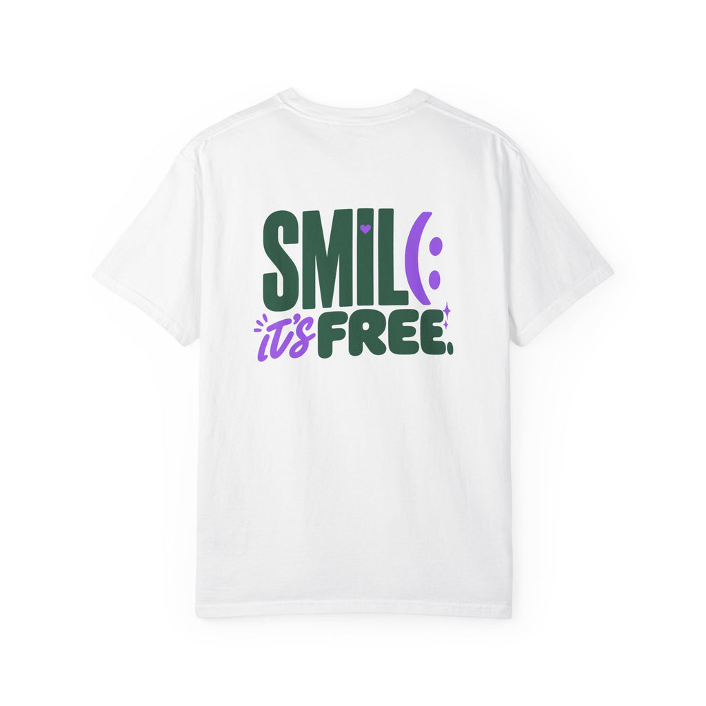 SMIL(: IT’S FREE. Green & Purple Front-and-Back Garment-Dyed Tee
