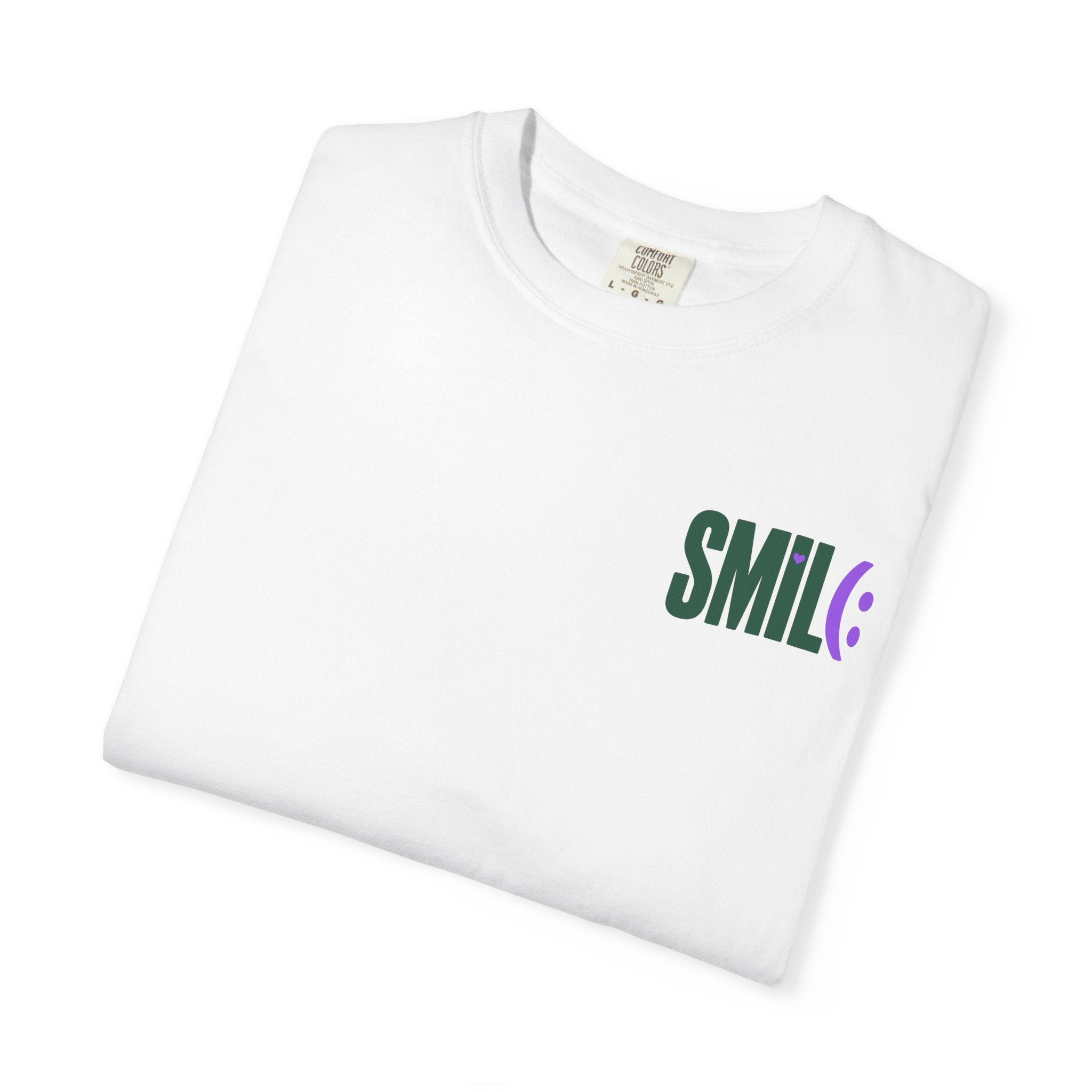 SMIL(: IT’S FREE. Green & Purple Front-and-Back Garment-Dyed Tee
