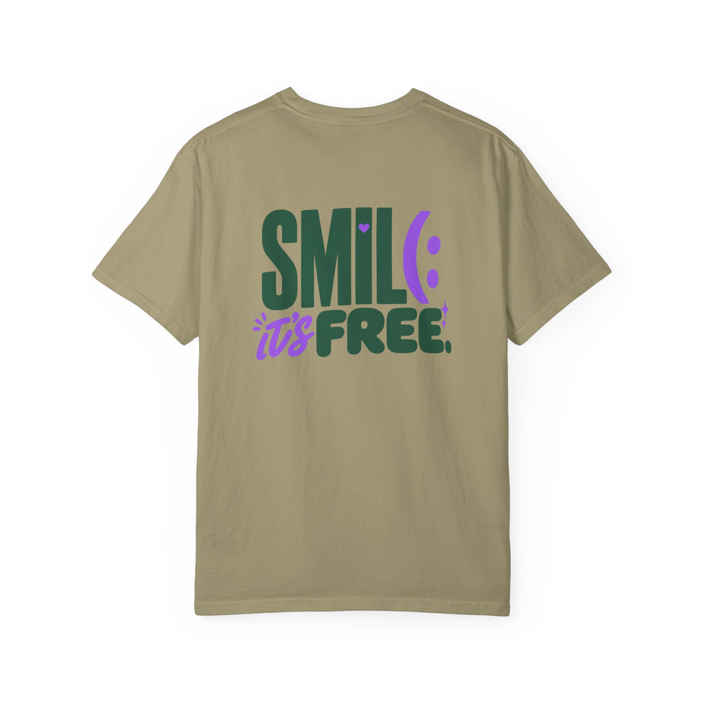 SMIL(: IT’S FREE. Green & Purple Front-and-Back Garment-Dyed Tee