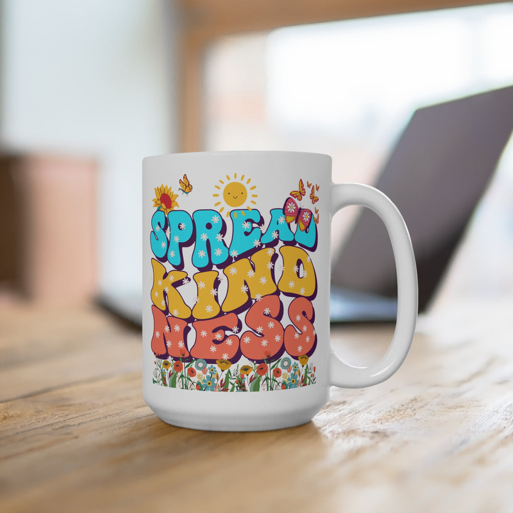 Spread Kindness Floral Mug - Colorful Inspirational Coffee Cup - Positive Gift for Her - Retro Butterfly Mug