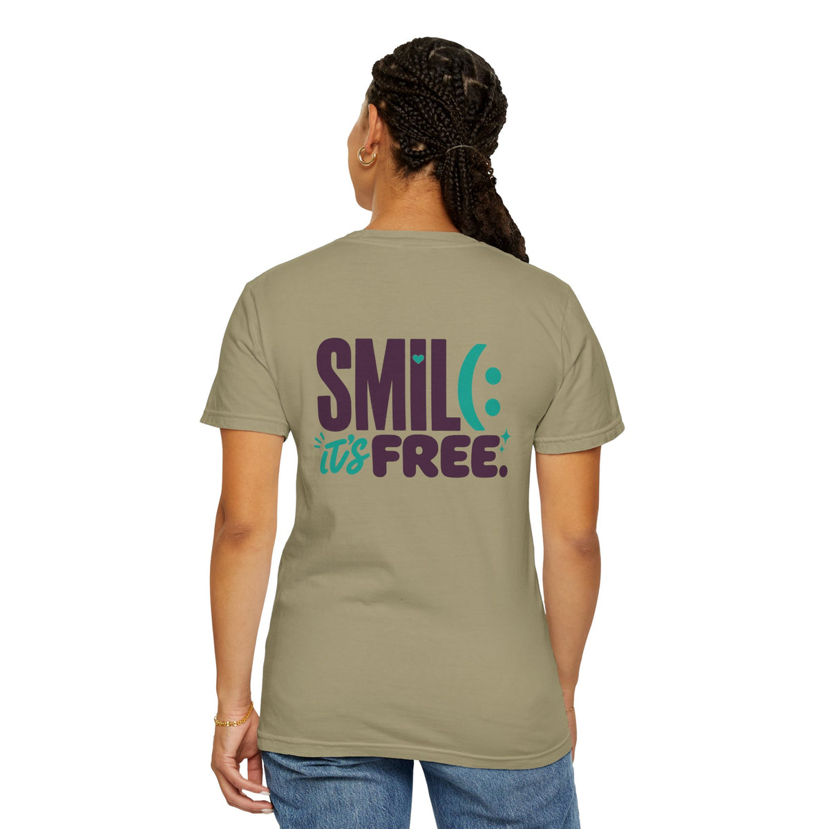 SMIL(: IT’S FREE. Front & Back Garment-Dyed Graphic Tee
