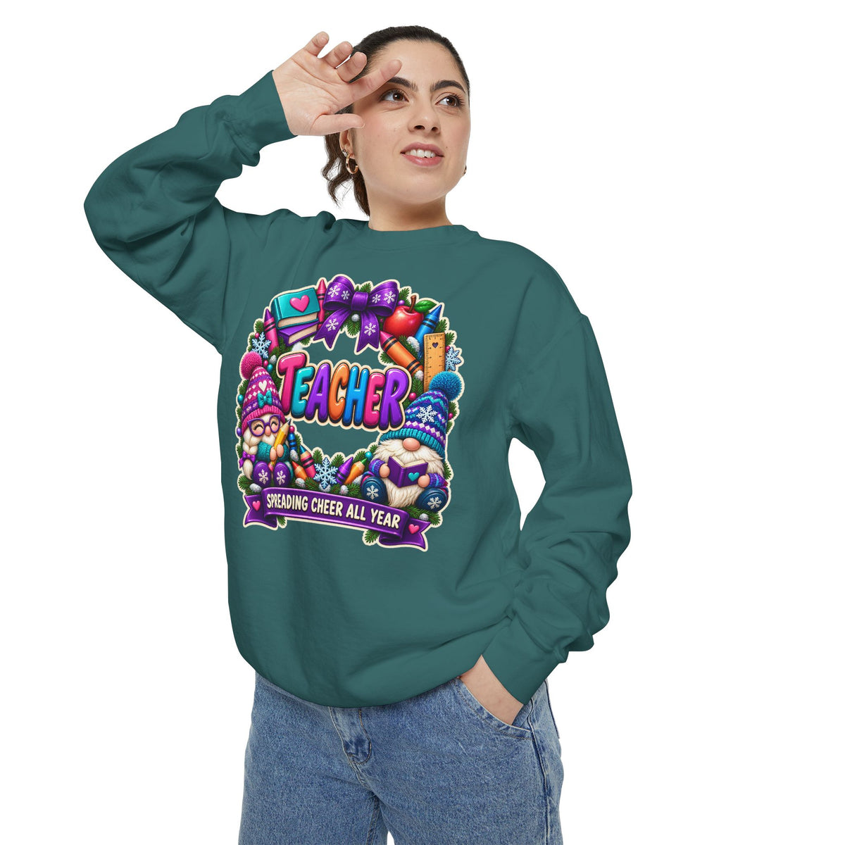 Teacher Spreading Gnomes Cheer All Year Christmas Sweatshirt