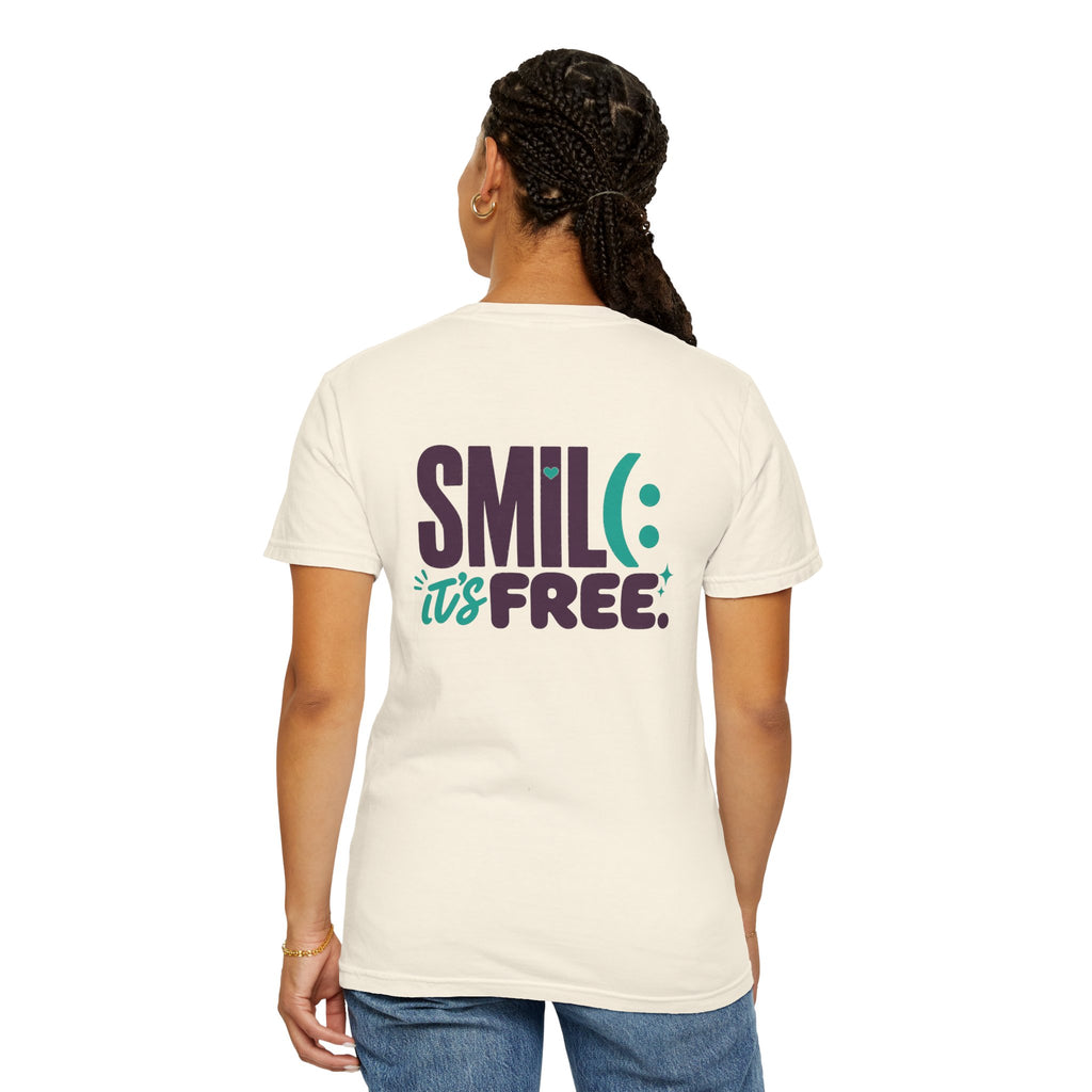 SMIL(: IT’S FREE. Front & Back Garment-Dyed Graphic Tee