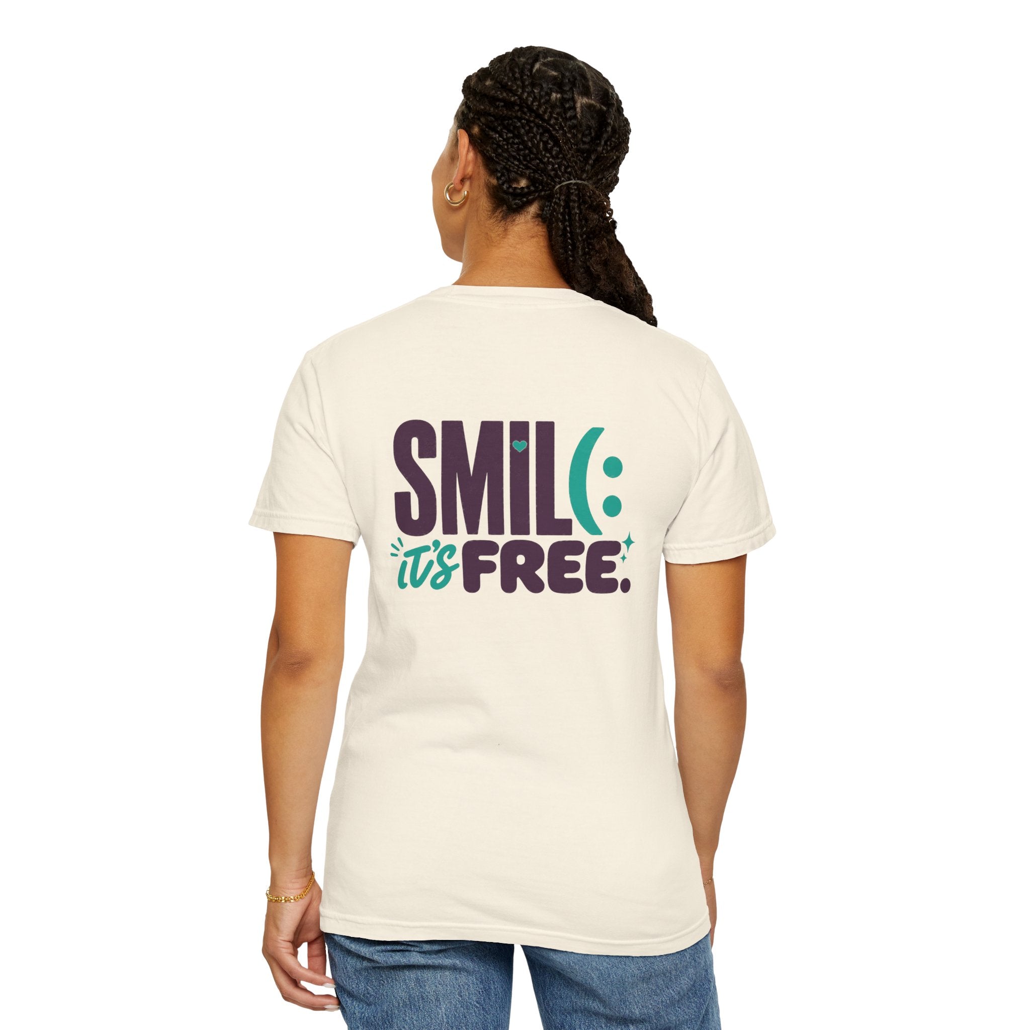 SMIL(: IT’S FREE. Front & Back Garment-Dyed Graphic Tee