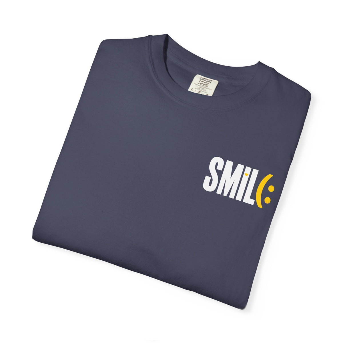 SMIL(: IT’S FREE. White & Yellow Front-and-Back Garment-Dyed Tee