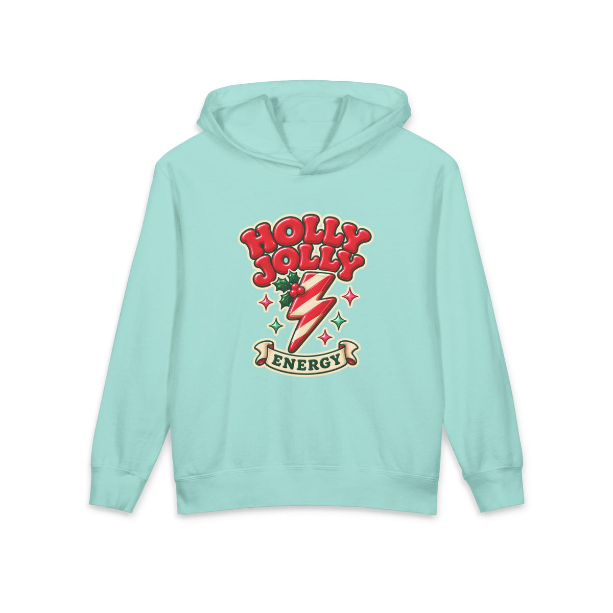 Holly Jolly Energy Youth Hoodie — Retro Christmas Lightning Kids Sweatshirt