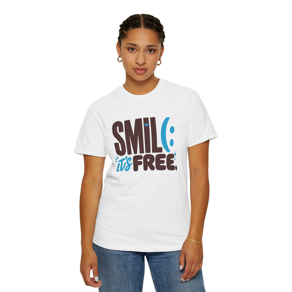 SMIL(: IT’S FREE. Brown & Bright Blue Garment-Dyed Graphic Tee