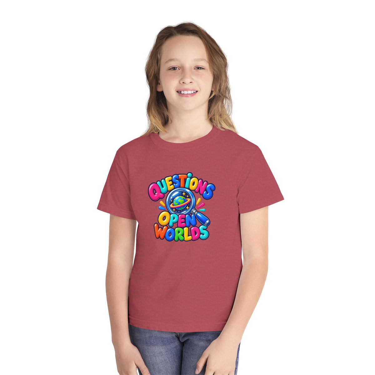 🌍 Questions Open Worlds Colorful Space Graphic Youth Tee