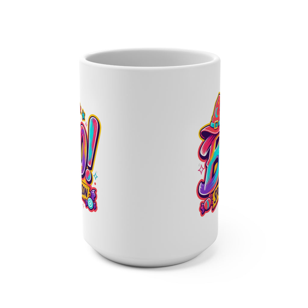 BOO! Spooky Season Mug - Halloween Coffee Cup - Colorful Witch Hat Mug - Fun Fall Gift