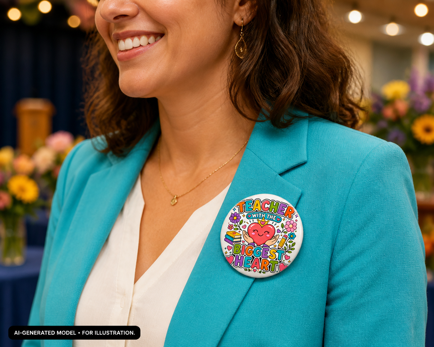 Teacher with the Biggest Heart Pin, Teacher Appreciation Gift, 3 Inch Award Button