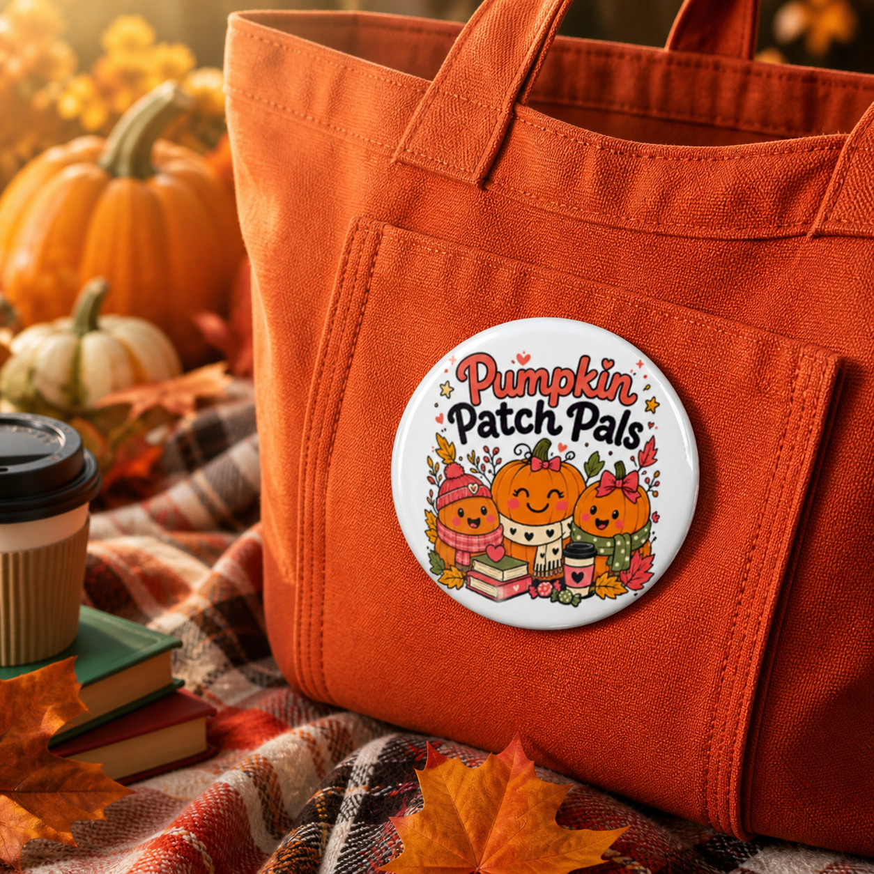 Pumpkin Patch Pals Fall Button Pin, Cute Pumpkin Halloween Badge