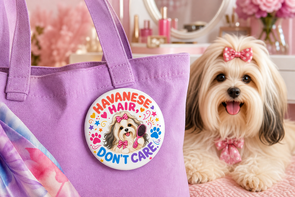 Havanese Hair, Don’t Care Pin – Colorful Dog Lover Gift