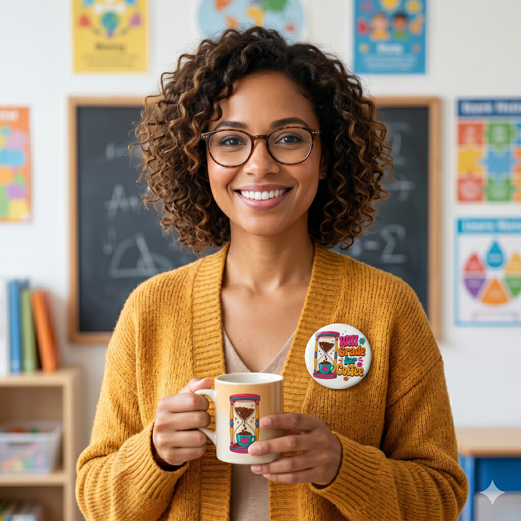 "Will Grade for Coffee Retro" Pin-Back Button