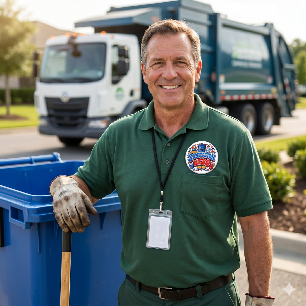 "Sanitation Hero" — Funny Cleaning Crew Badge