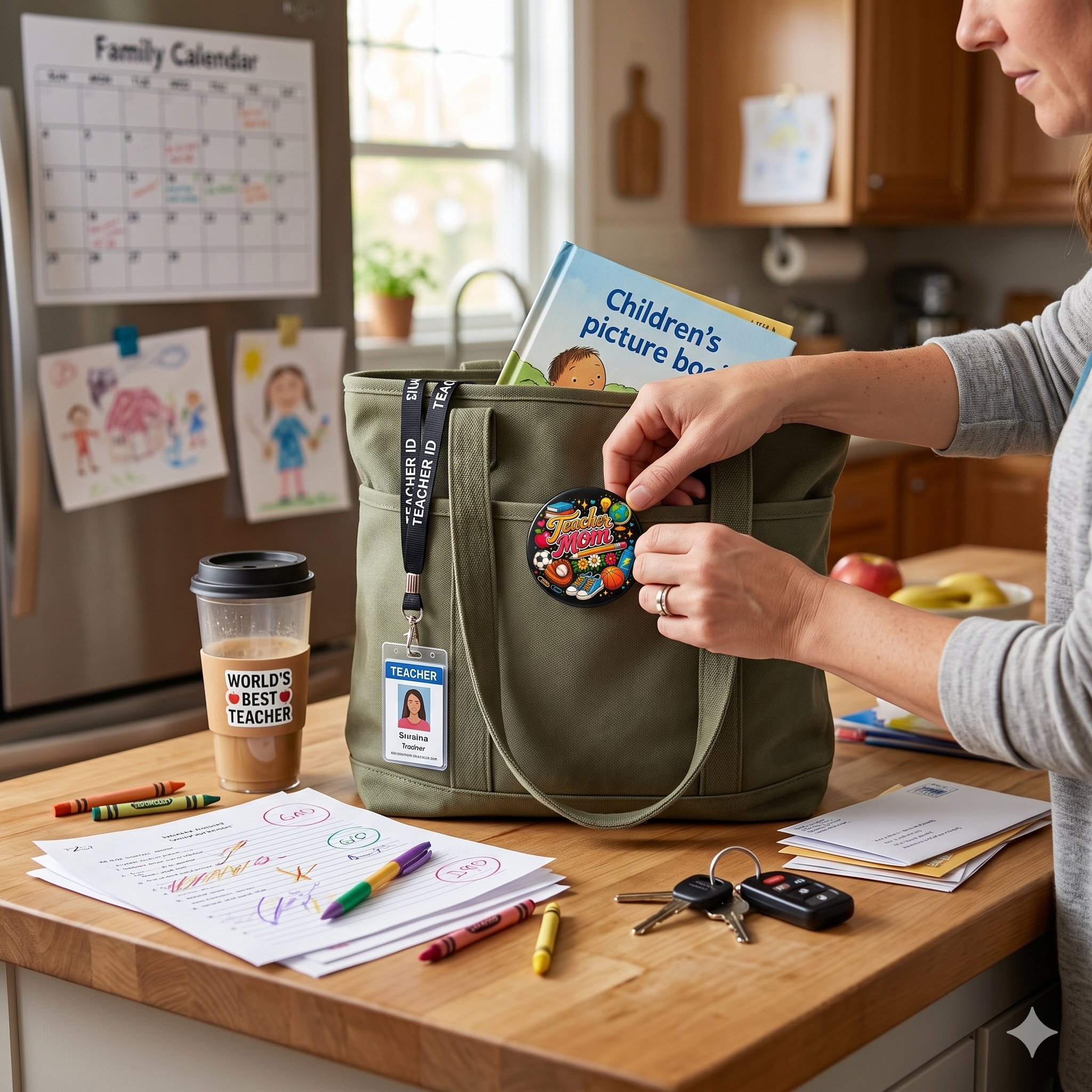 "Teacher Mom" – Vibrant Rainbow and Classroom Edition