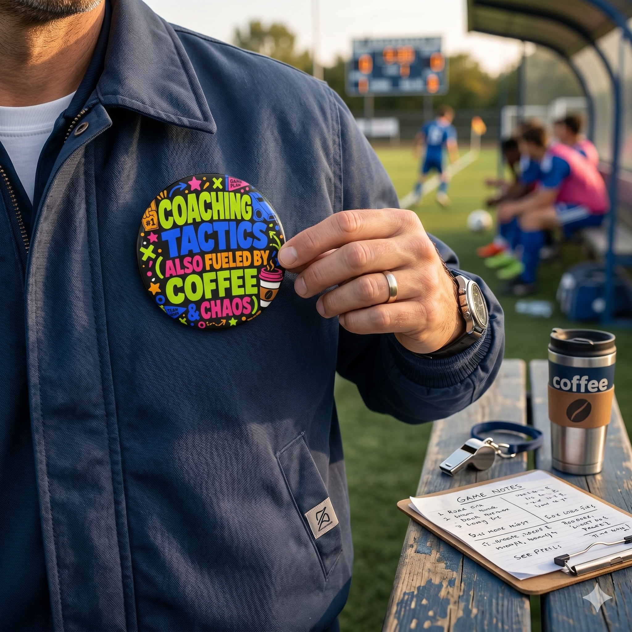 "Coaching Tactics Fueled by Coffee and Chaos" Badge