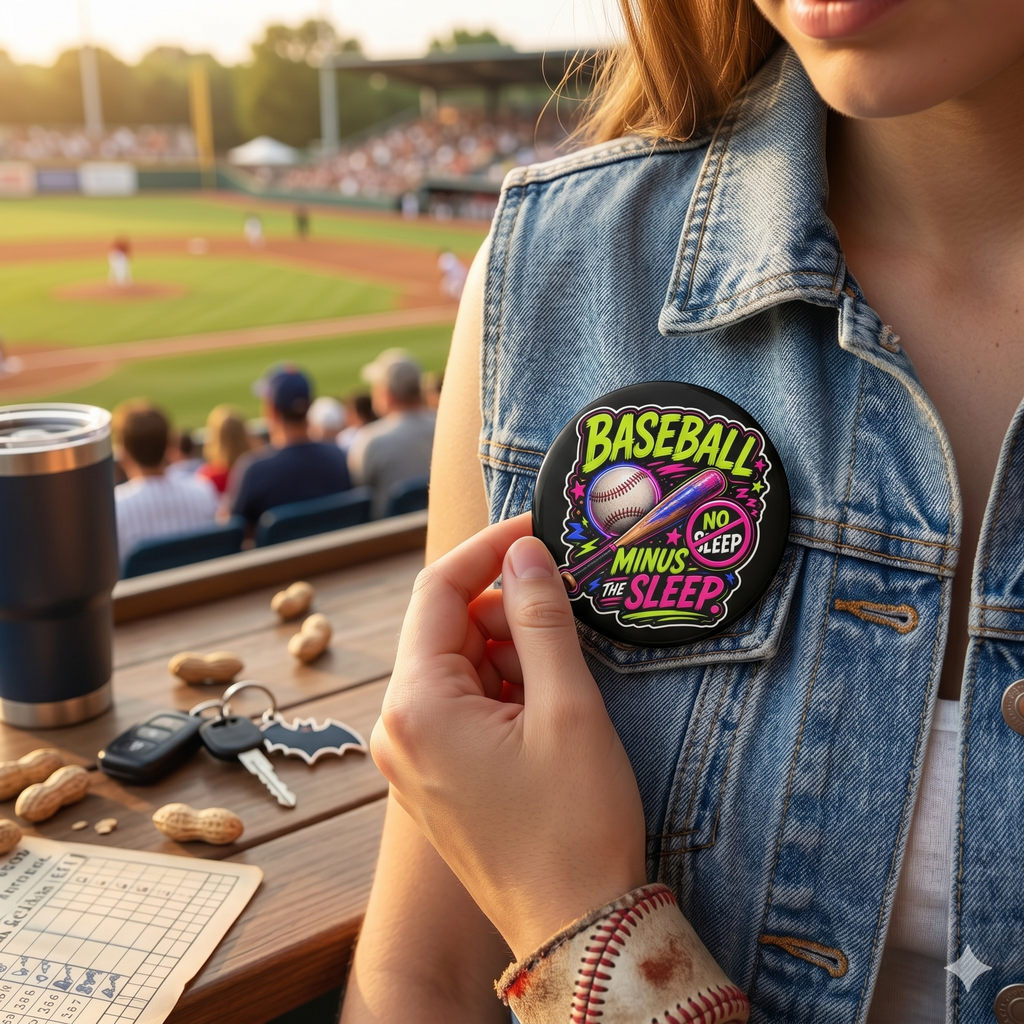 Baseball Mom Pin, Baseball Minus The Sleep Button, Travel Baseball Bag Pin