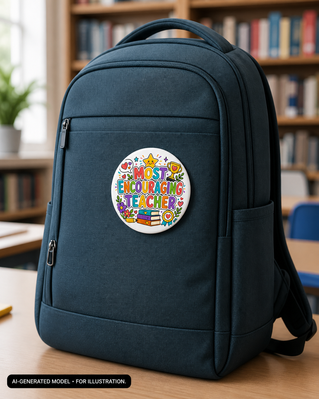 Most Encouraging Teacher Pin, Teacher Appreciation Gift, 3 Inch Award Button