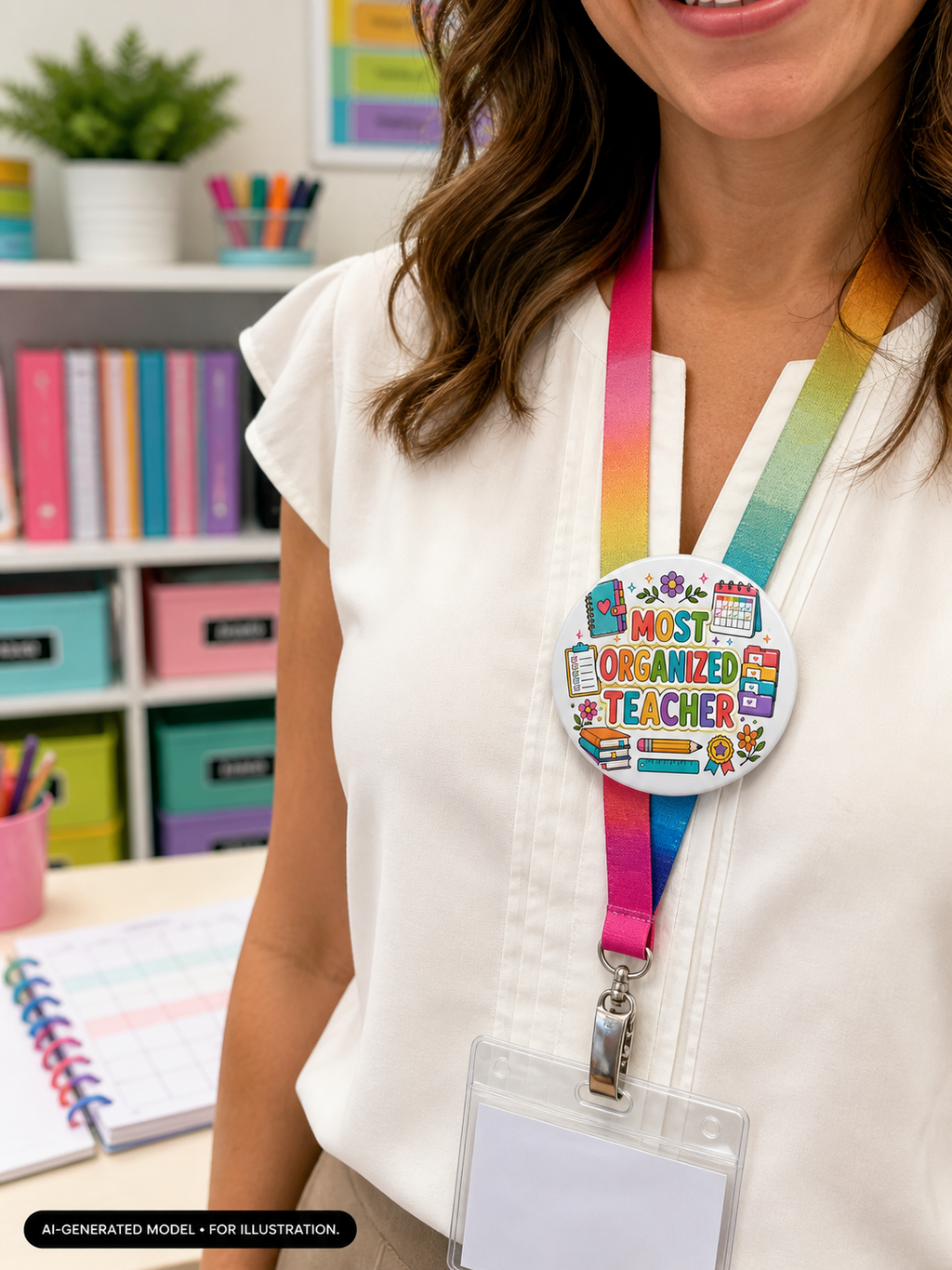 Most Organized Teacher Pin, Teacher Appreciation Gift, 3 Inch Award Button