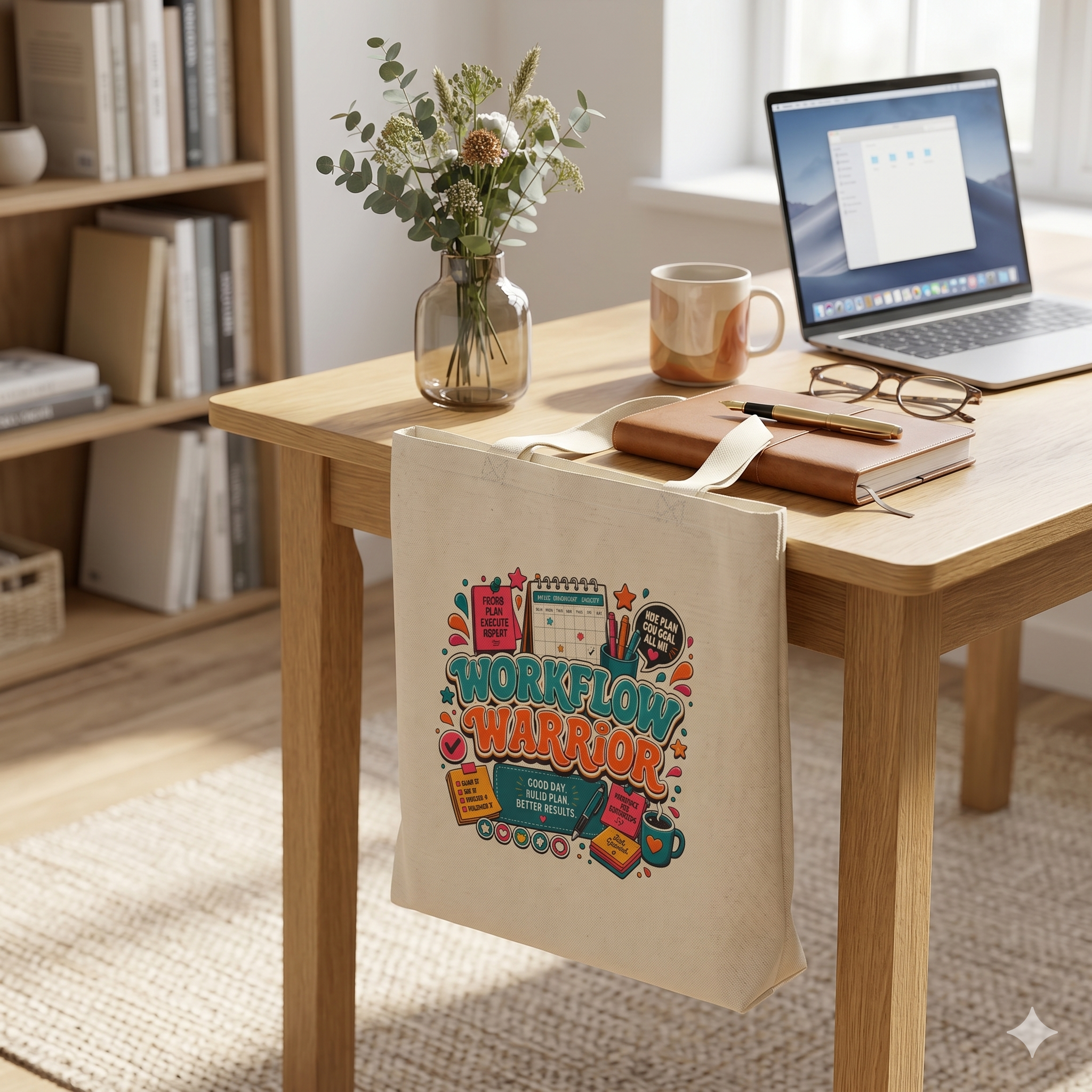 Workflow Warrior Cotton Tote Bag – Planner, Coffee and Productivity Gifts