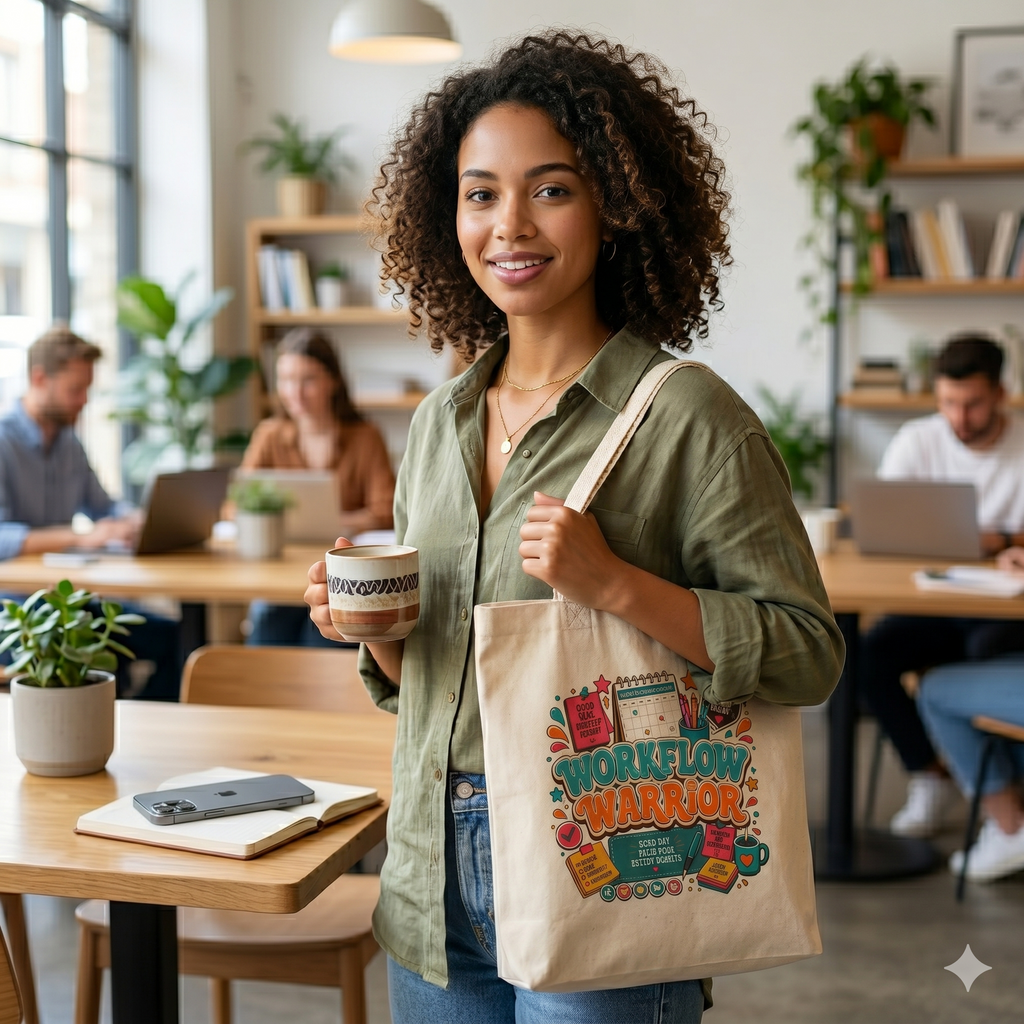Workflow Warrior Cotton Tote Bag – Planner, Coffee and Productivity Gifts