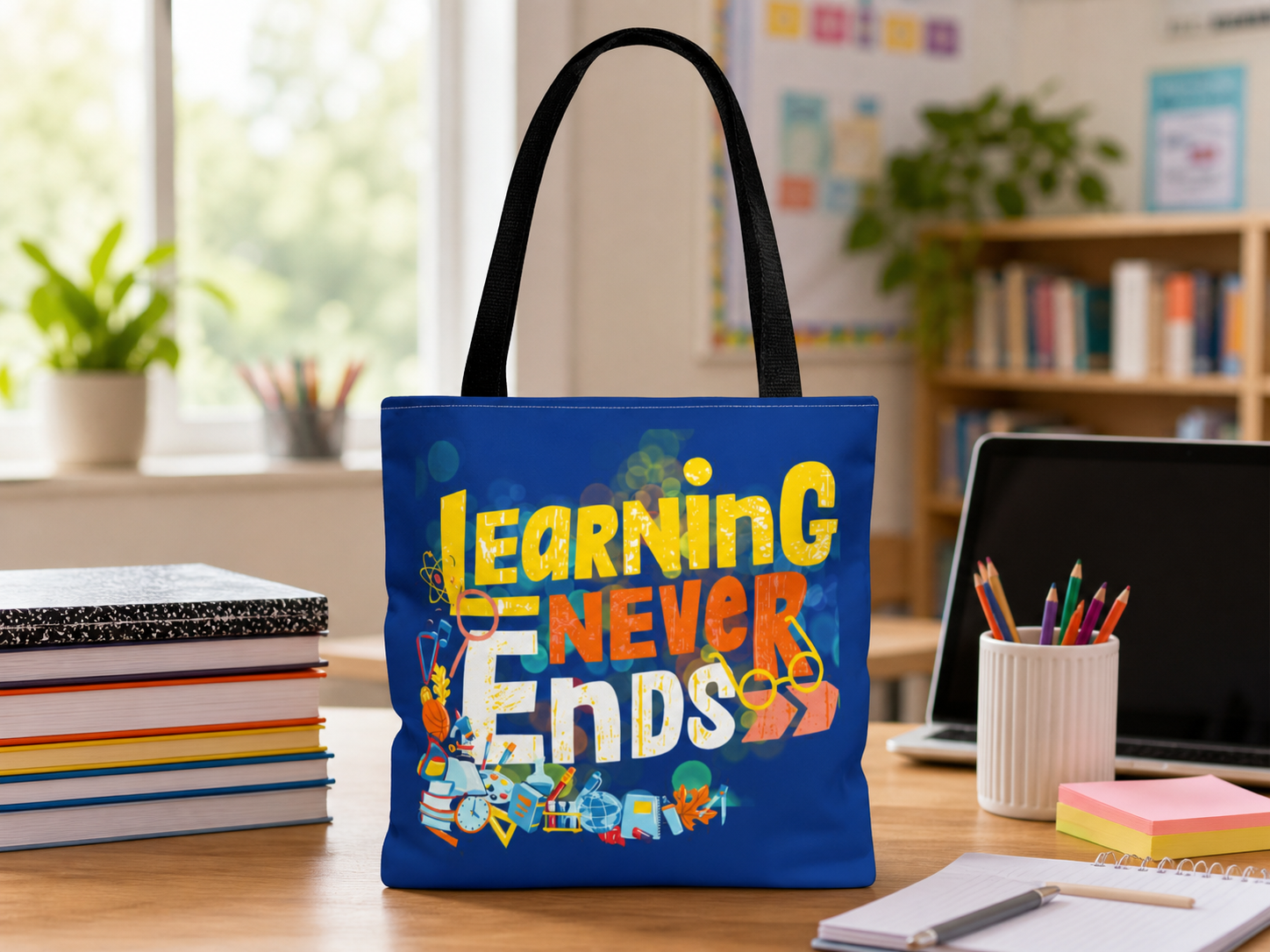 Learning Never Ends - Great Things Await Tote Bag (AOP)