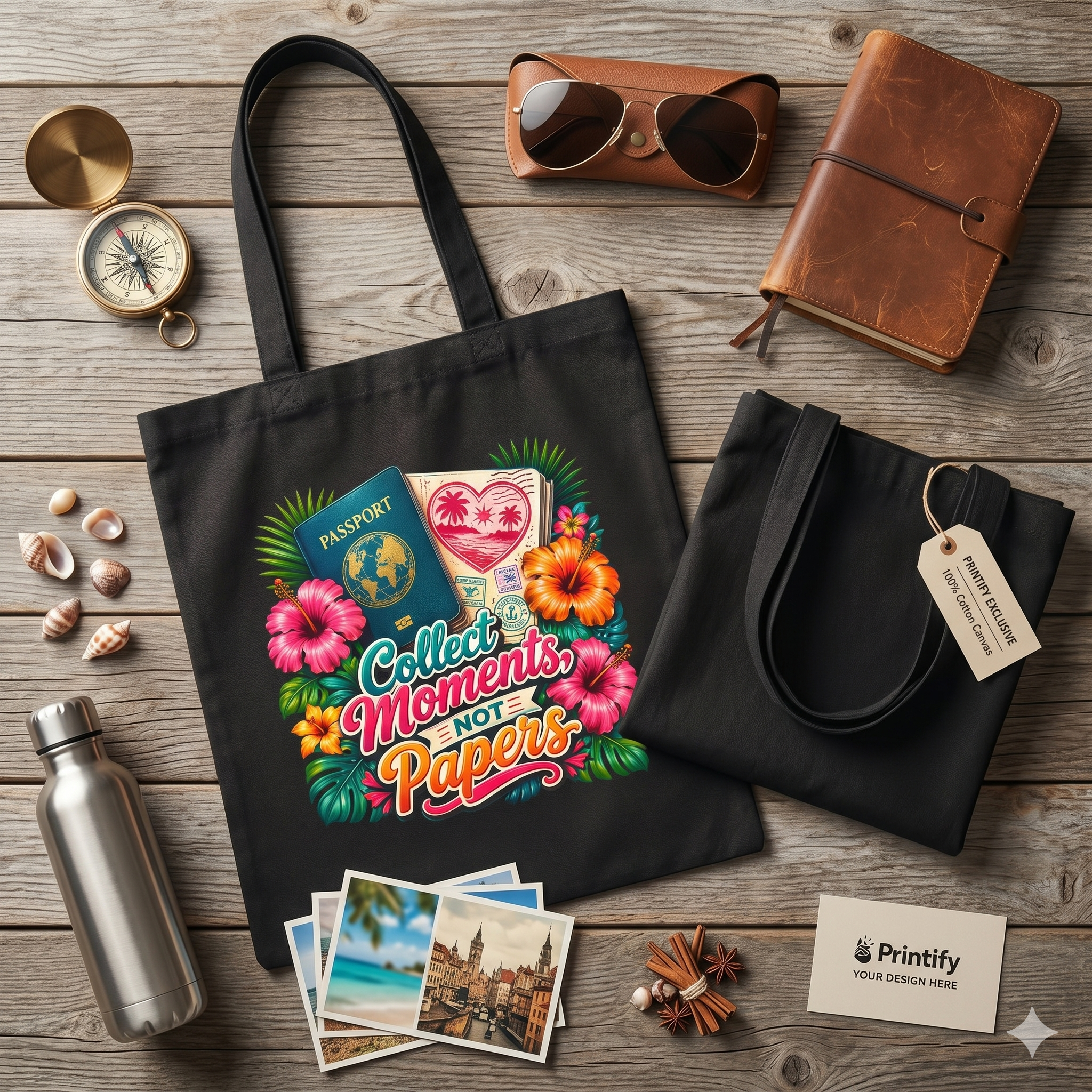 Collect Moments Not Papers - Tropical Travel Canvas Tote