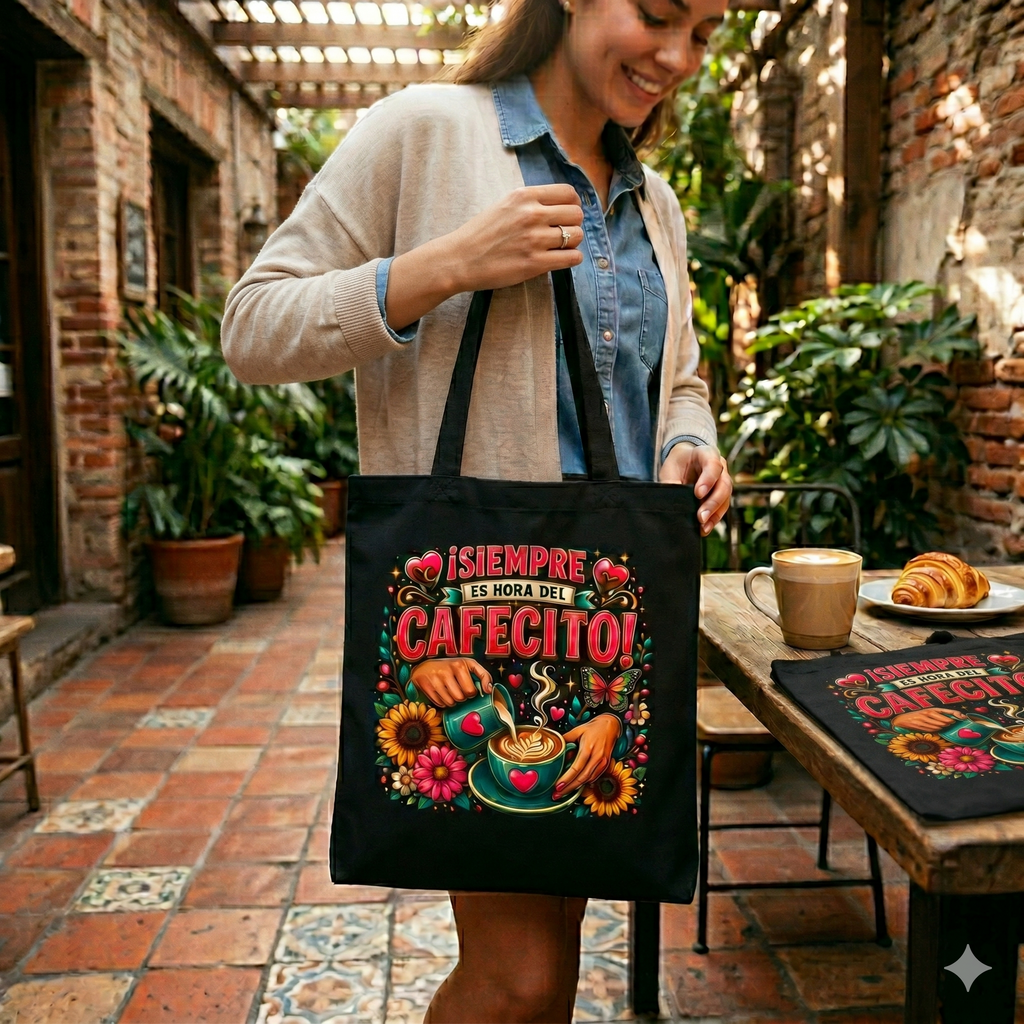 Siempre Es Hora Del Cafecito - Colorful Floral Coffee Tote
