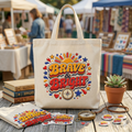 Brave and Bright - 70s Style Retro Compass and Sun Graphic Tote Bag
