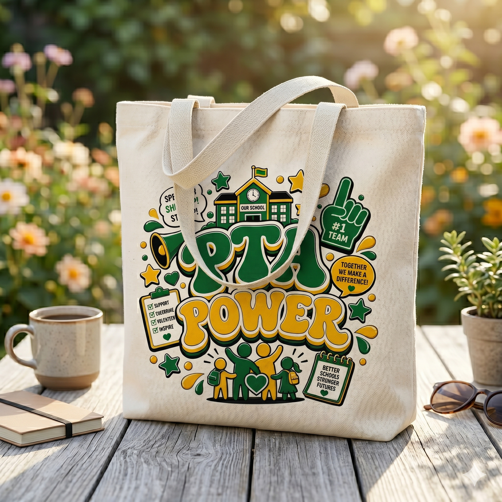 PTA Power Groovy Two-Tone School Volunteer Spirit Wear - Canvas Tote Bag