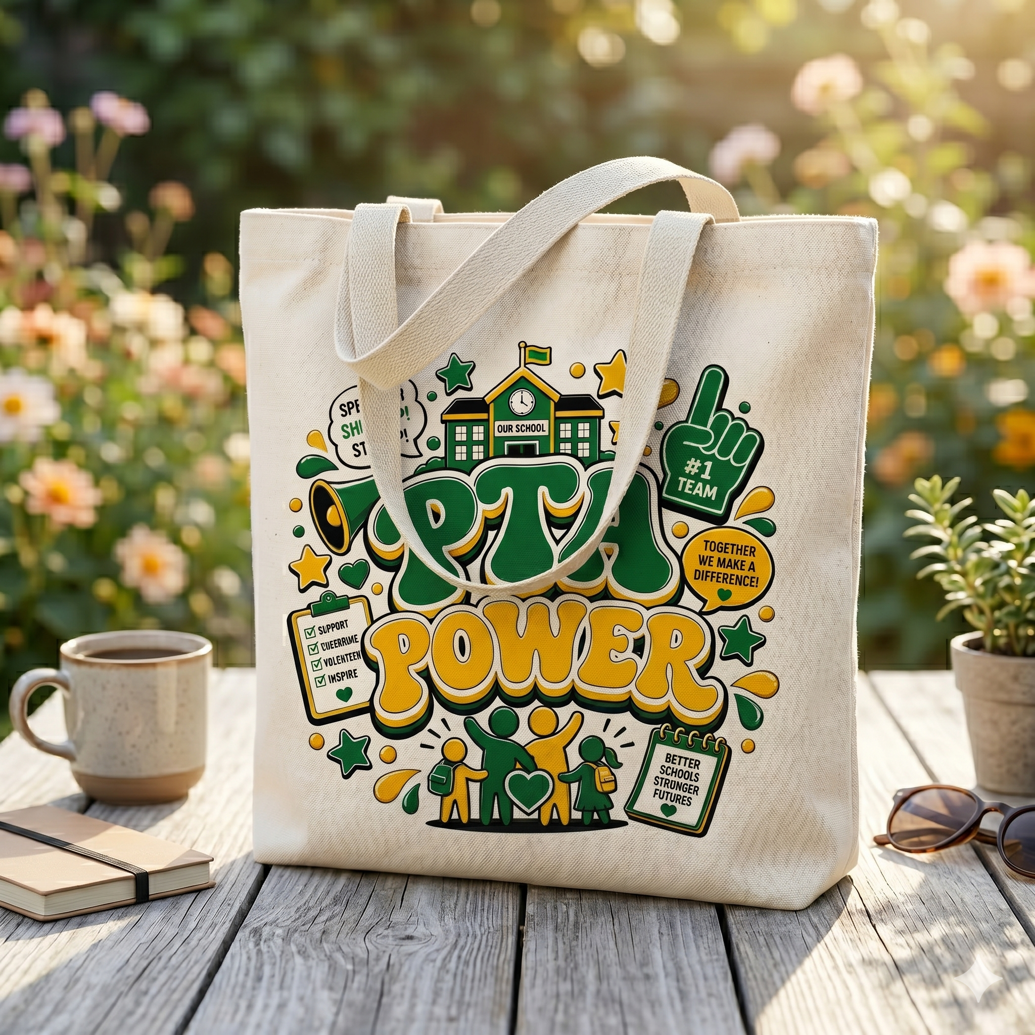 PTA Power Groovy Two-Tone School Volunteer Spirit Wear - Canvas Tote Bag