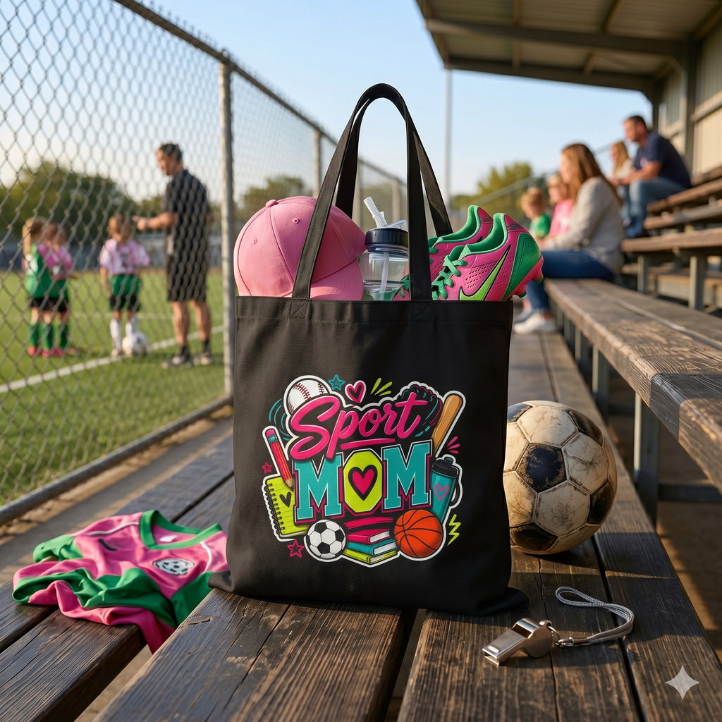 Sport Colorful Athletic Mom Gift for Baseball, Soccer and Basketball - Canvas Tote Bag