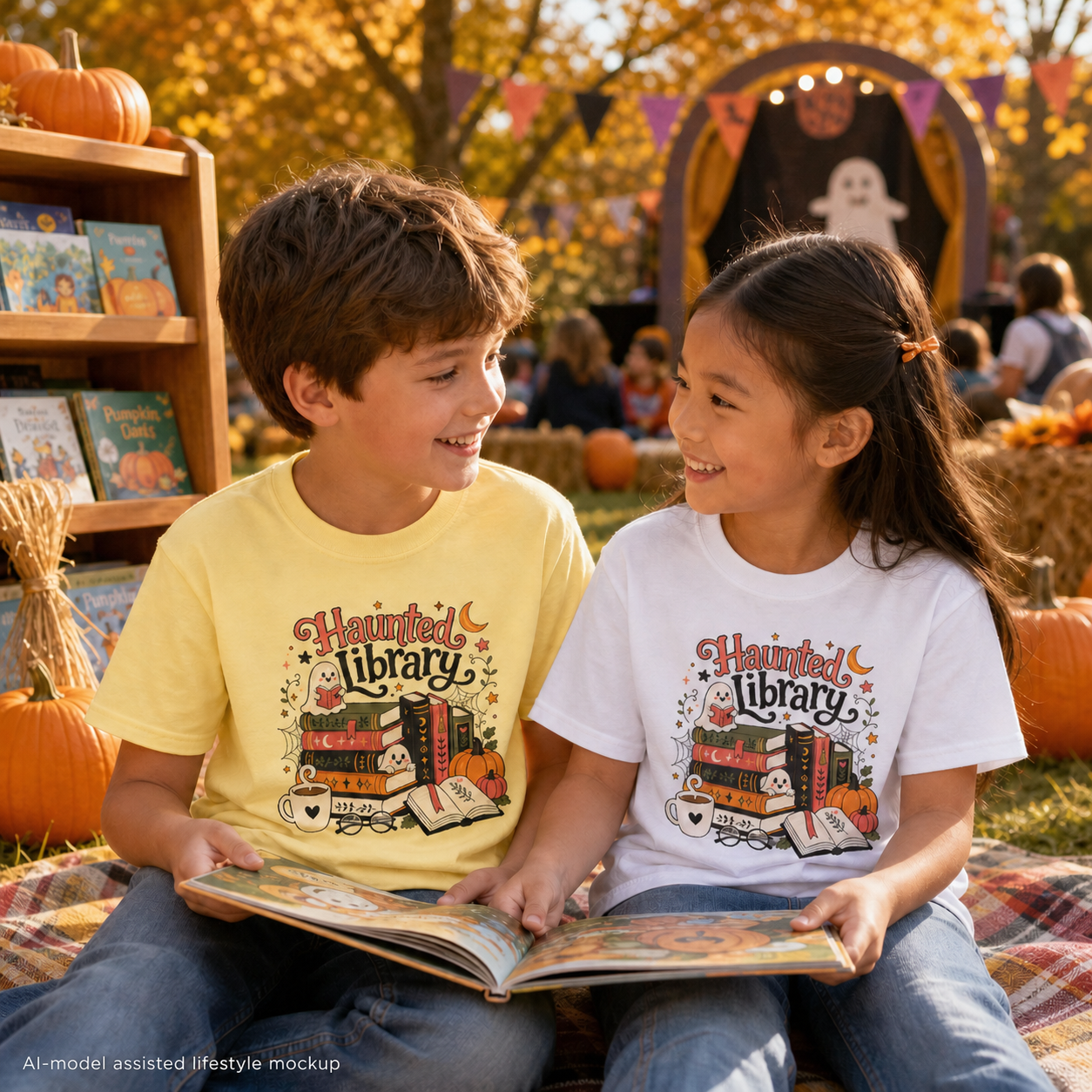 Haunted Library Youth Retro Tee 🎃📚