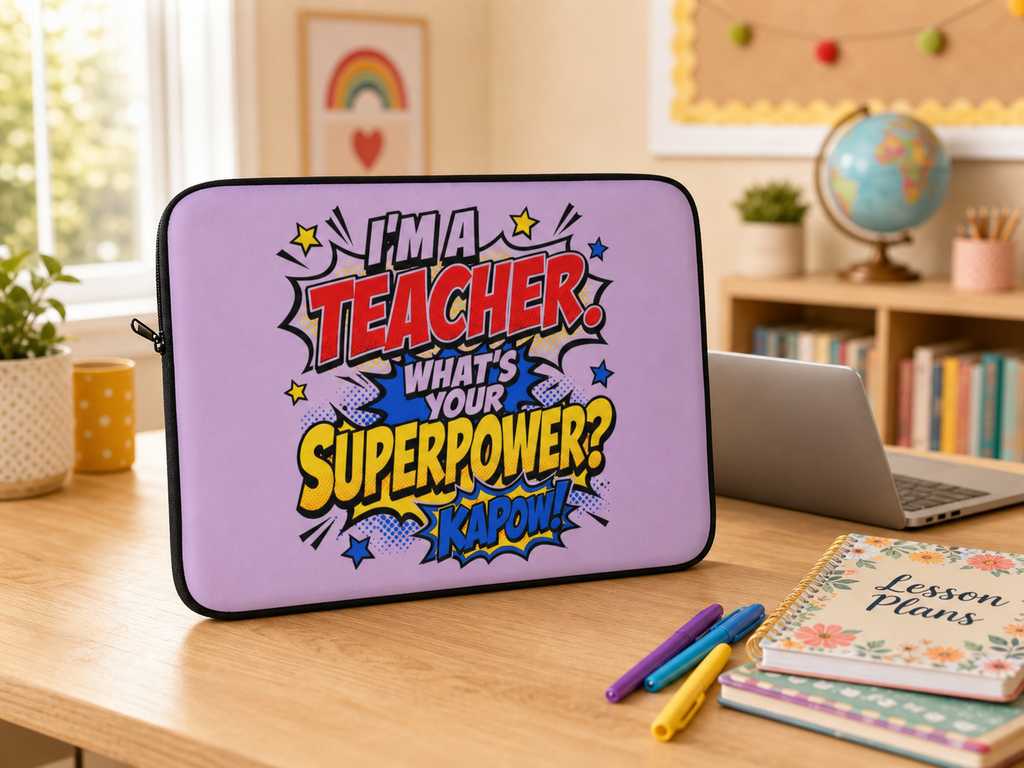 Teacher Superpower - Pink Laptop and iPad Sleeve