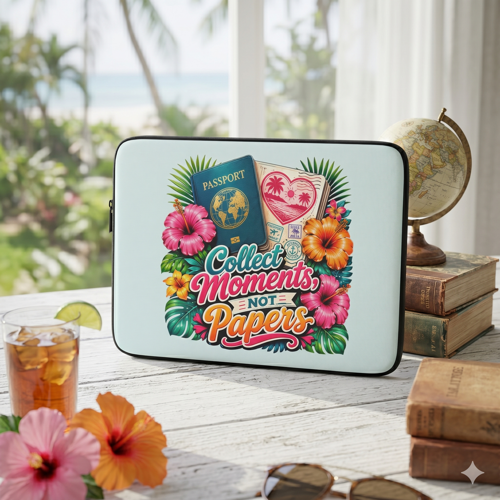 Collect Moments, Not Papers - Breezy Mint Laptop and iPad Sleeve