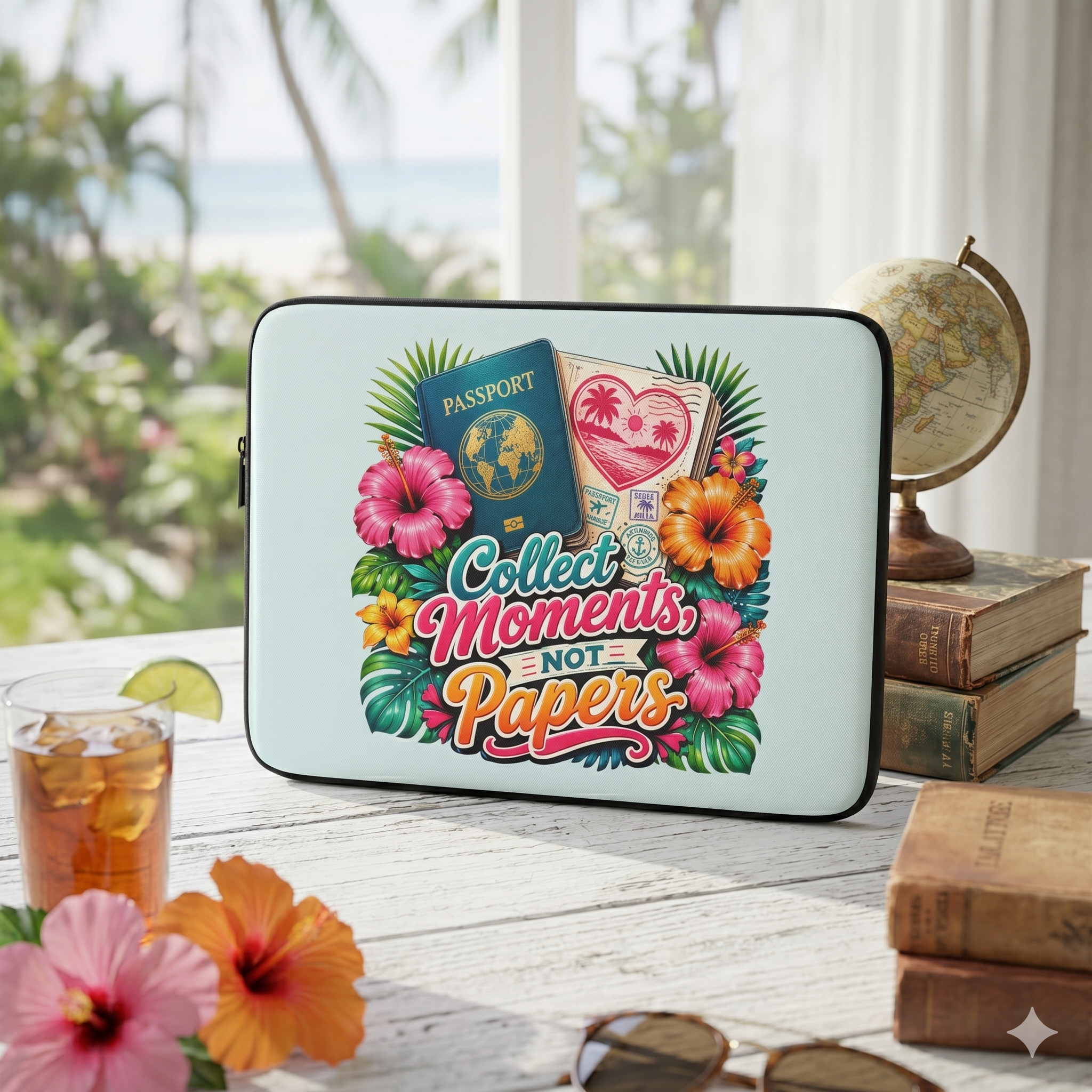 Collect Moments, Not Papers - Breezy Mint Laptop and iPad Sleeve