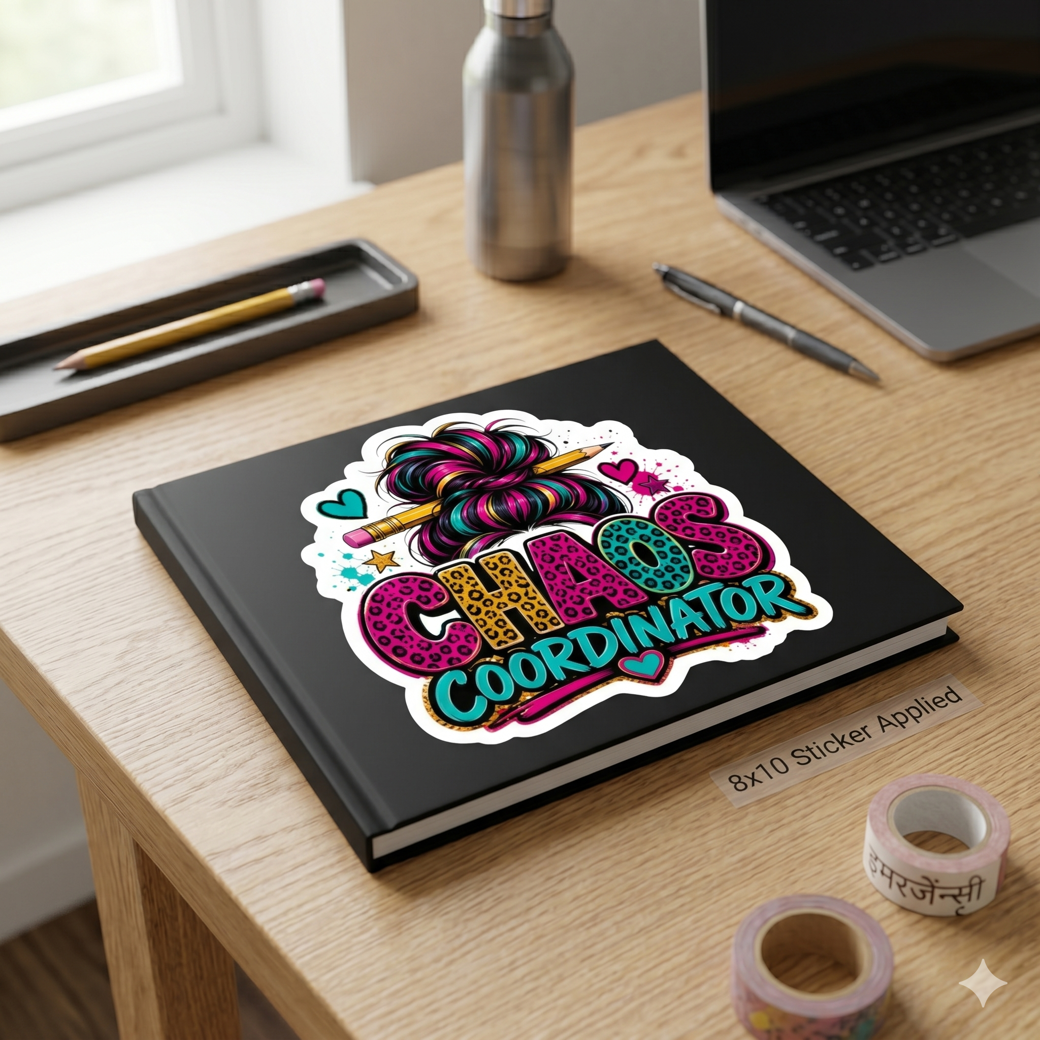 Chaos Coordinator Vinyl Sticker - Kiss-Cut Colorful Messy Bun Design