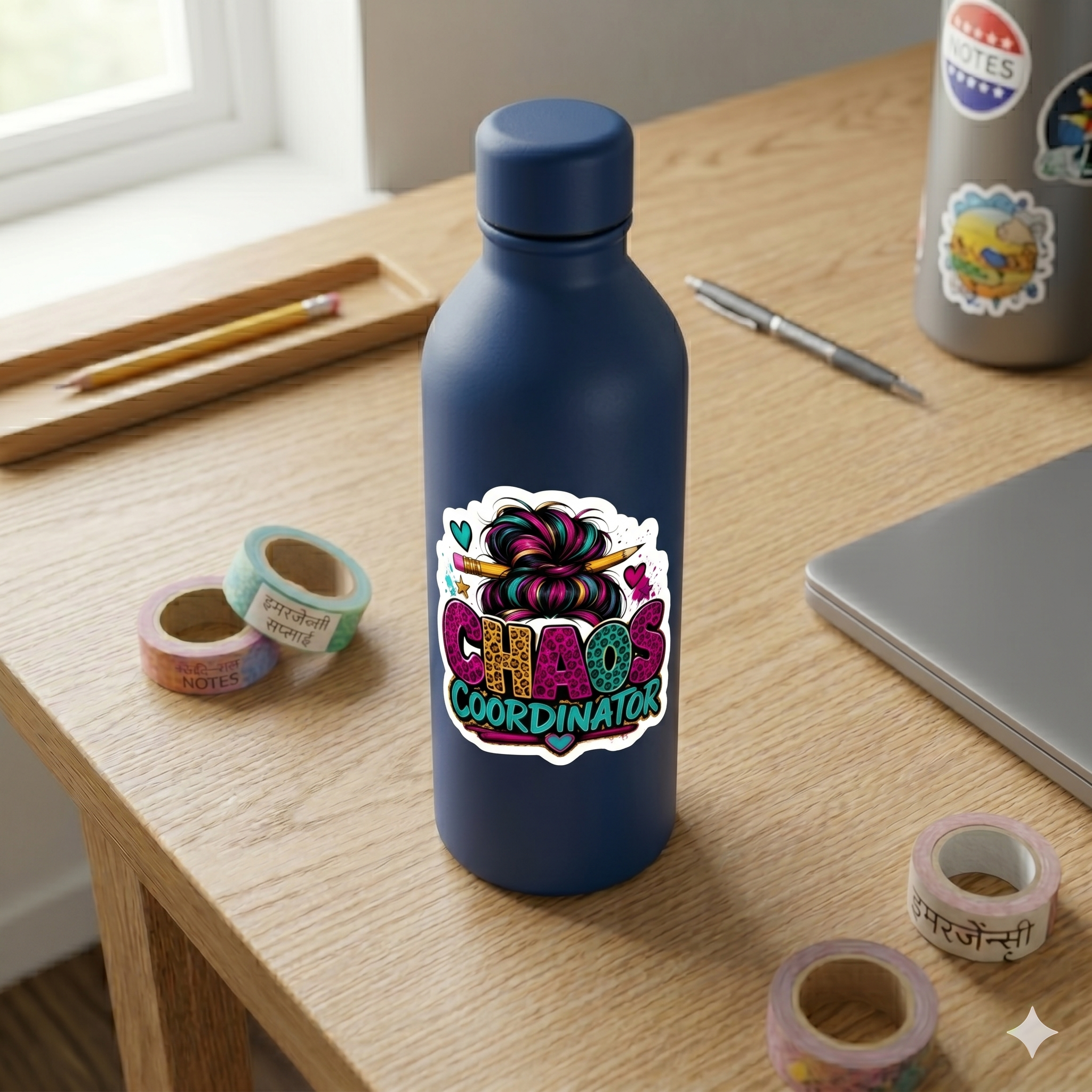 Chaos Coordinator Vinyl Sticker - Kiss-Cut Colorful Messy Bun Design