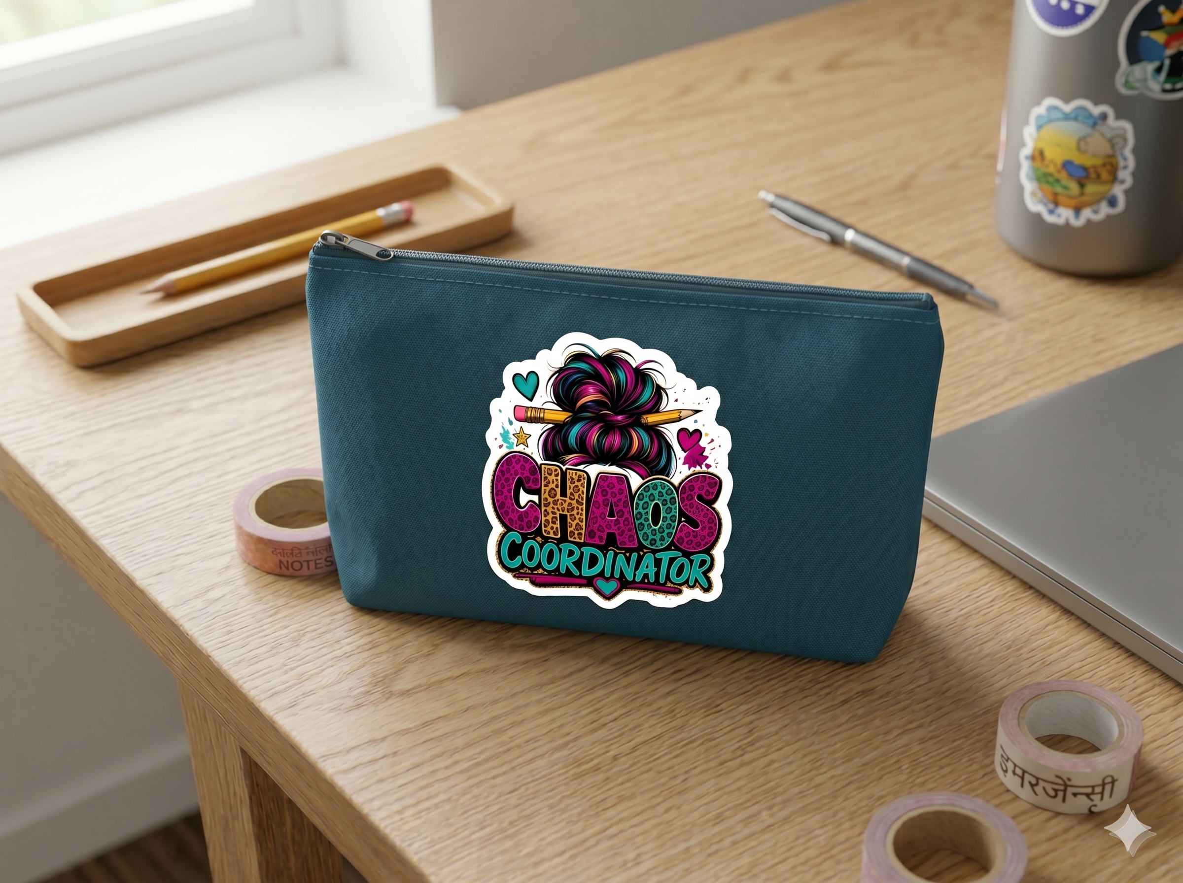 Chaos Coordinator Vinyl Sticker - Kiss-Cut Colorful Messy Bun Design
